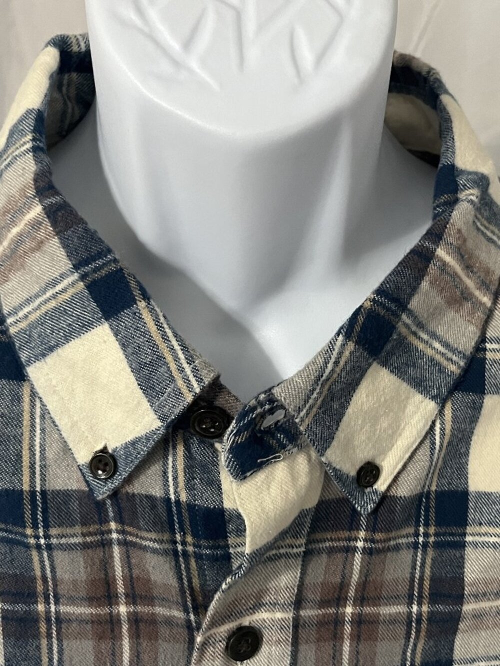 🍂 L.L. Bean Men's Flannel Shirt XXL 2XL White Blue Tan Long Sleeve 🪵